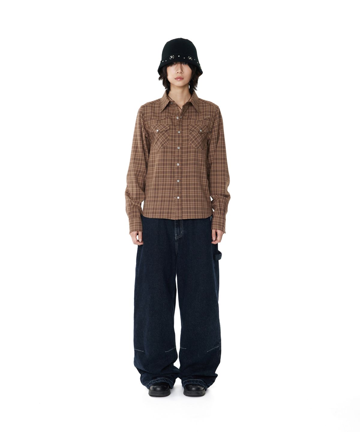 아캄(AAKAM) Western Check Shirts (Brown)