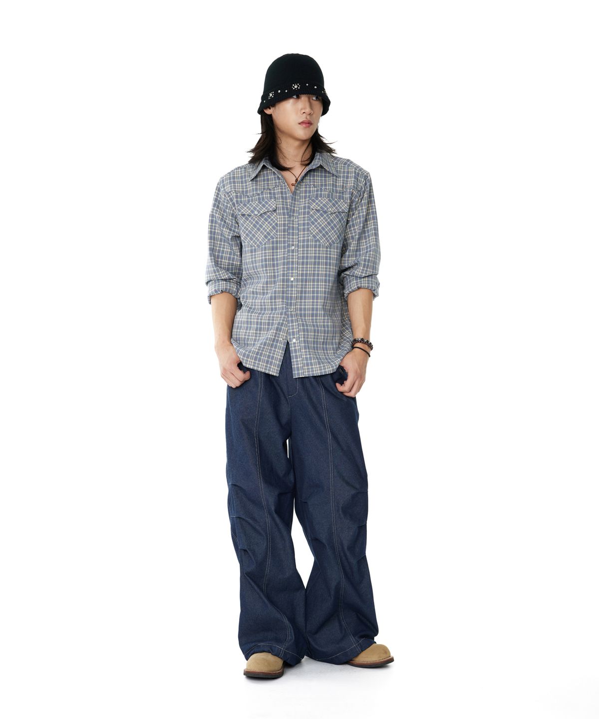 아캄(AAKAM) Western Check Shirts (Blue)