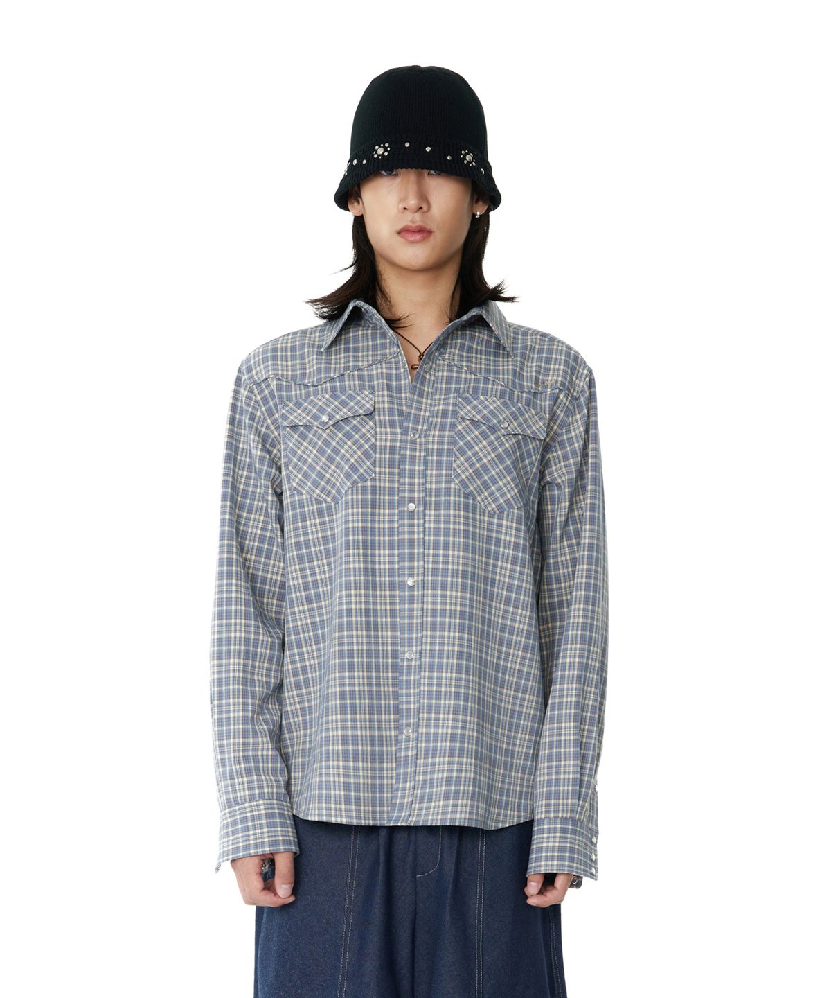 아캄(AAKAM) Western Check Shirts (Blue)