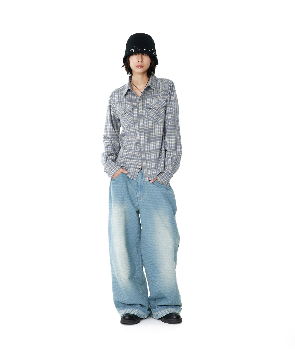 아캄(AAKAM) Western Check Shirts (Blue)