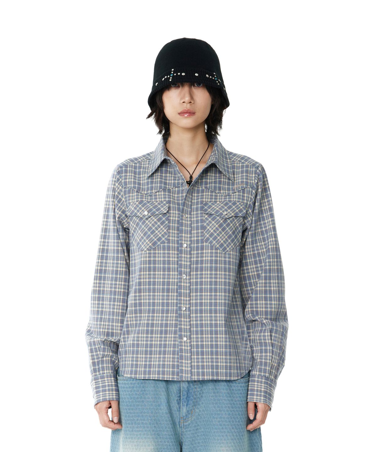 아캄(AAKAM) Western Check Shirts (Blue)