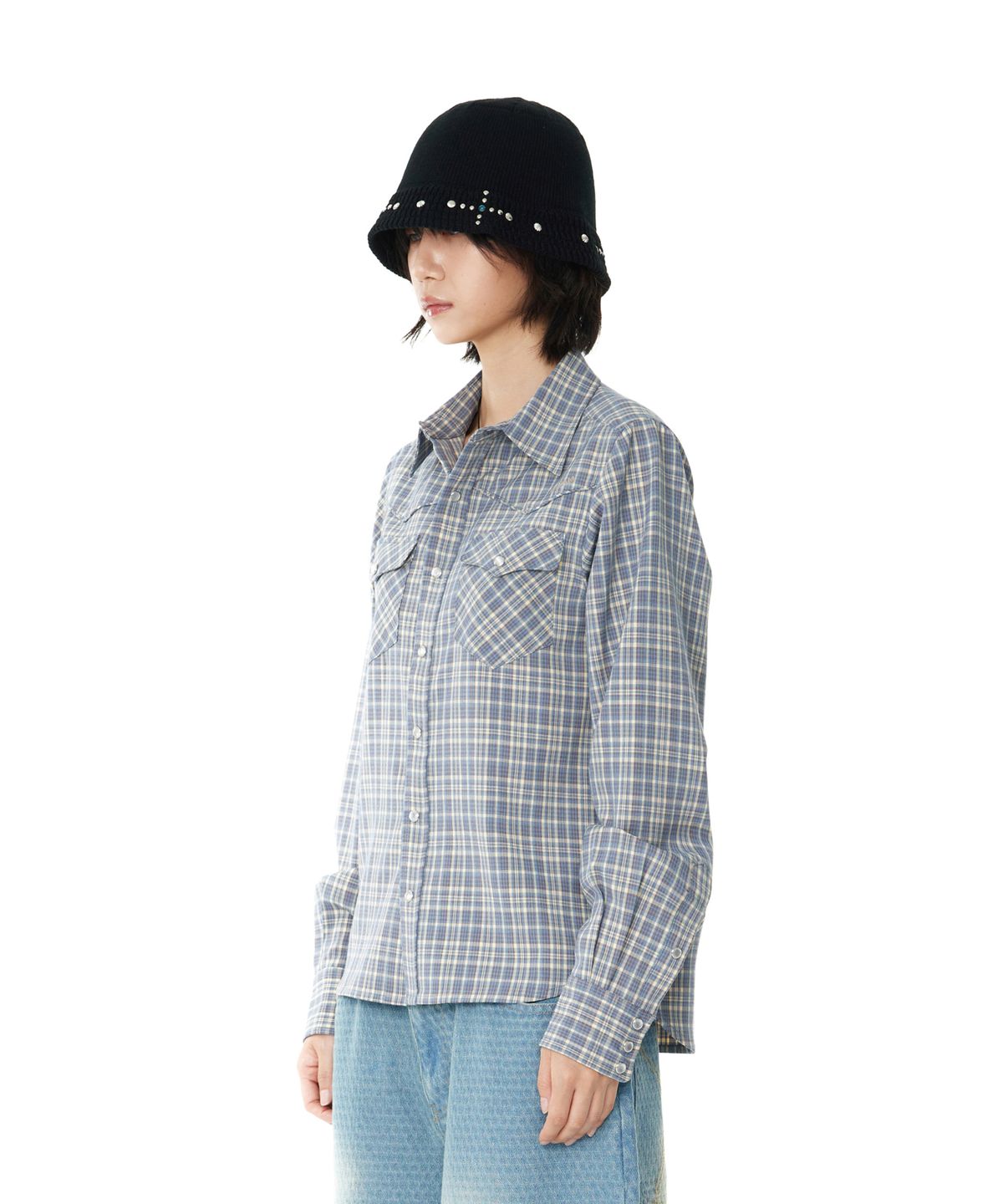 아캄(AAKAM) Western Check Shirts (Blue)