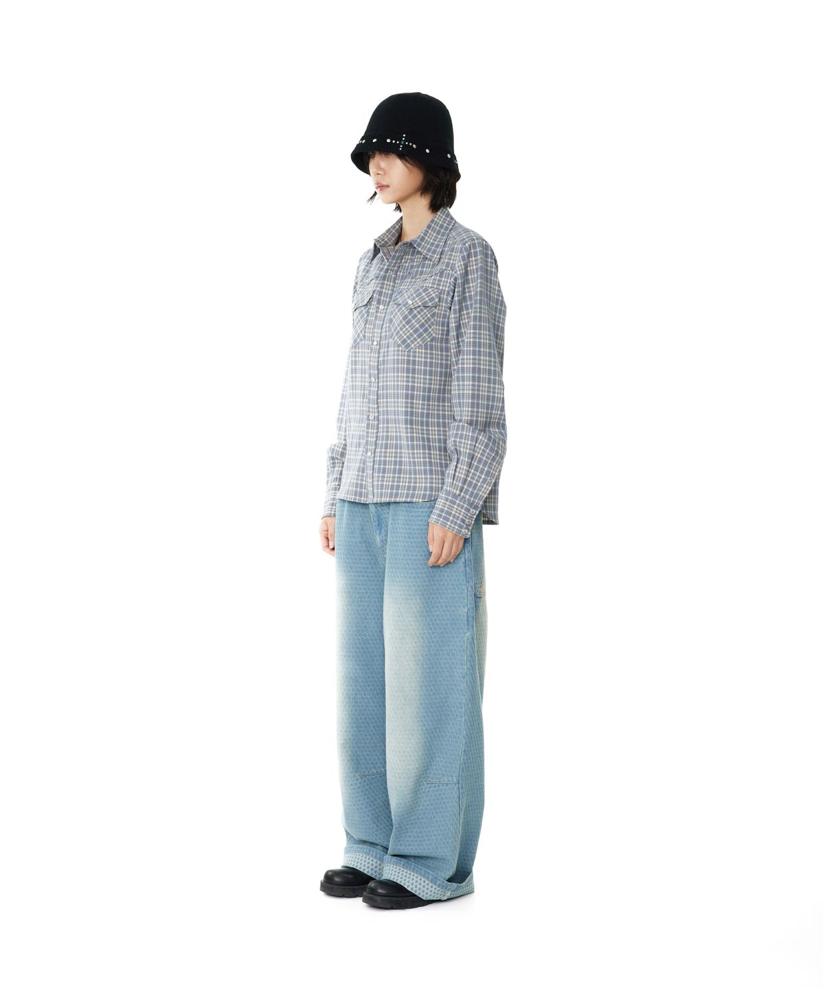 아캄(AAKAM) Western Check Shirts (Blue)