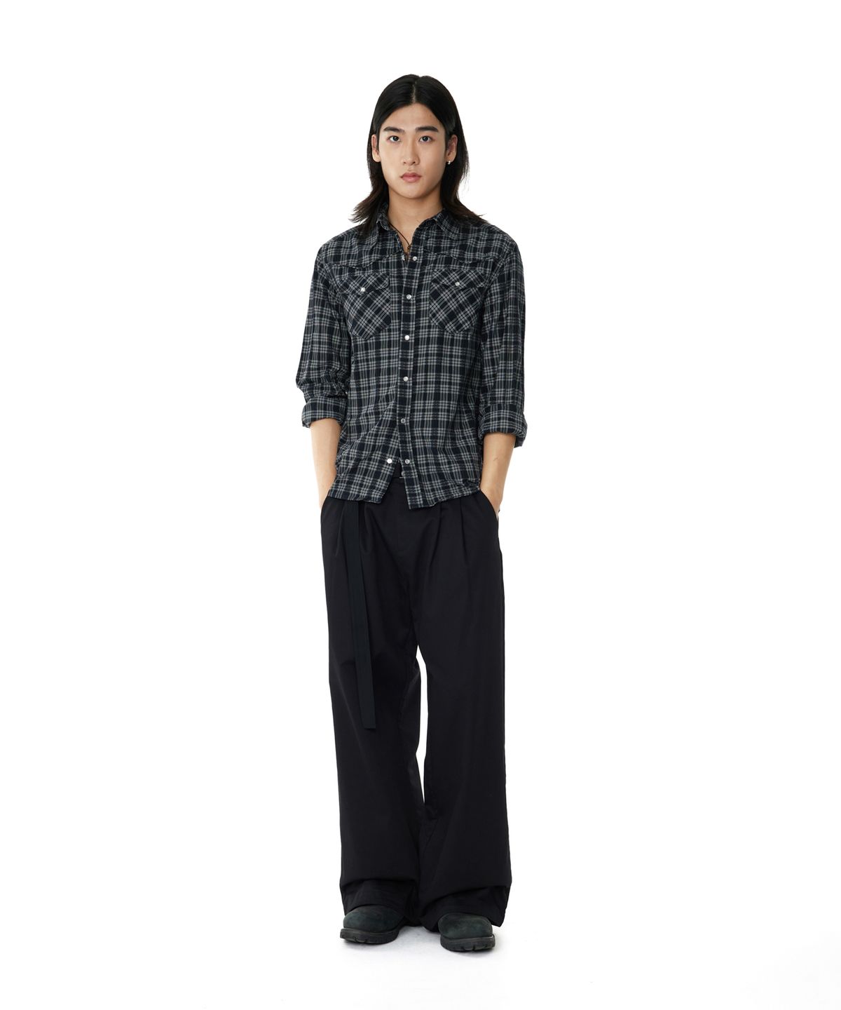 아캄(AAKAM) Western Check Shirts (Black)