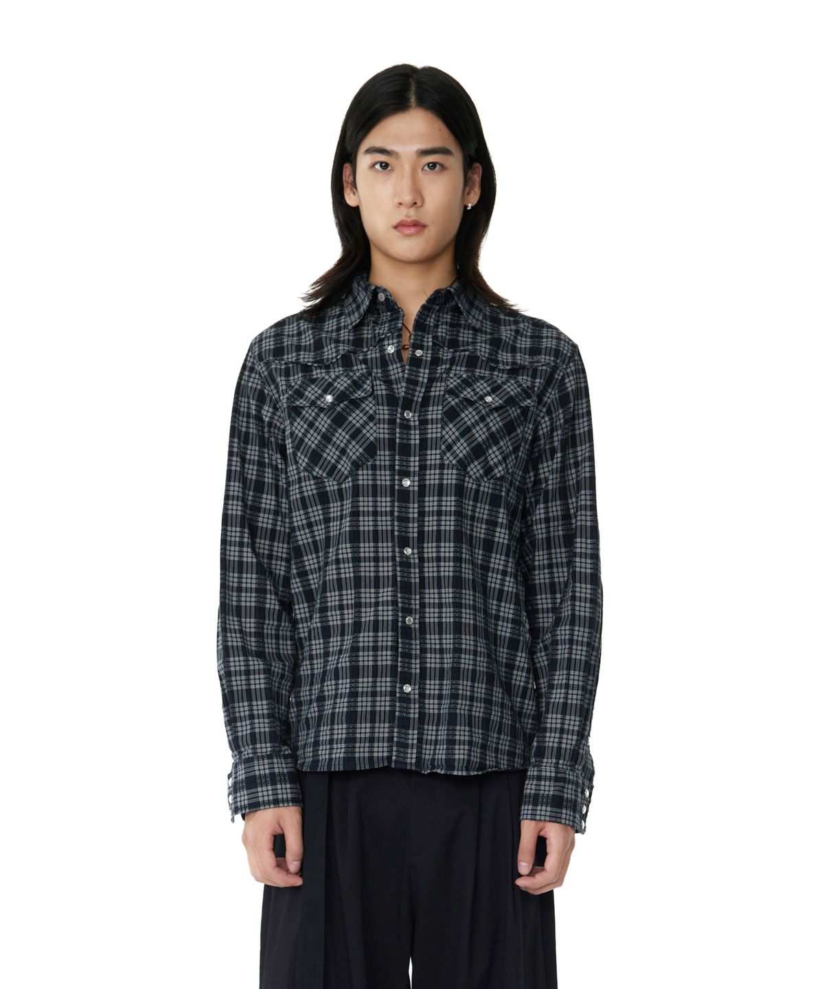 아캄(AAKAM) Western Check Shirts (Black)