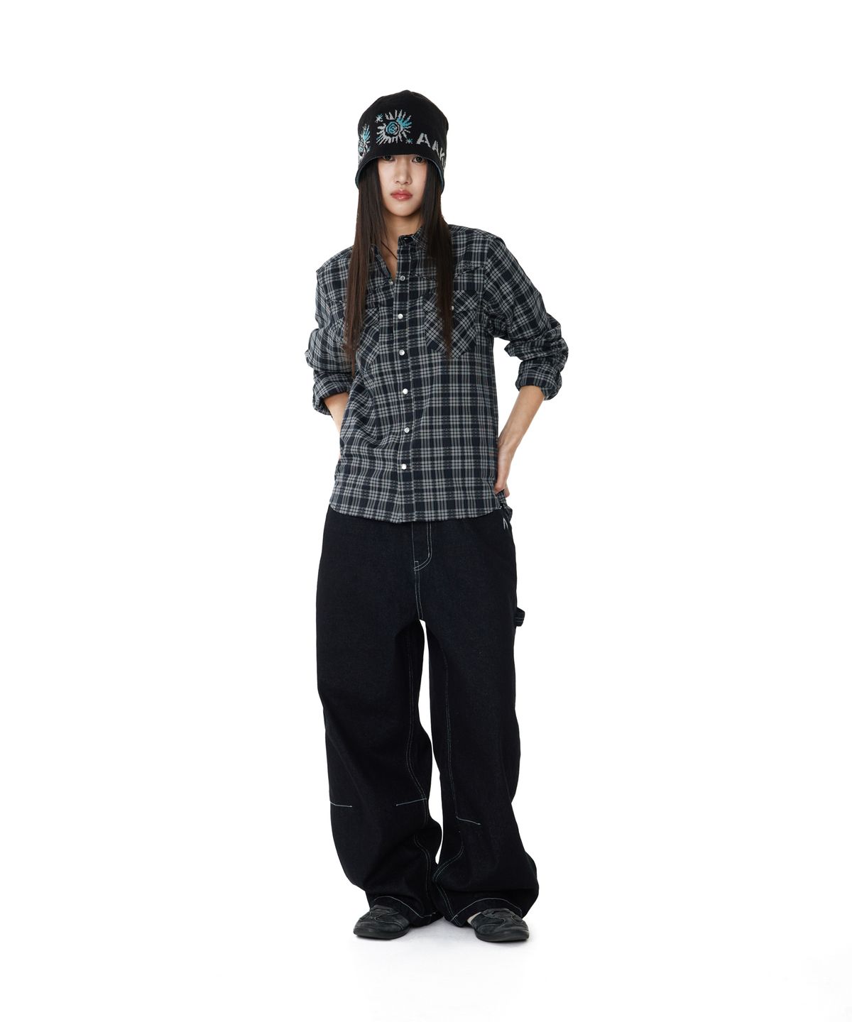 아캄(AAKAM) Western Check Shirts (Black)