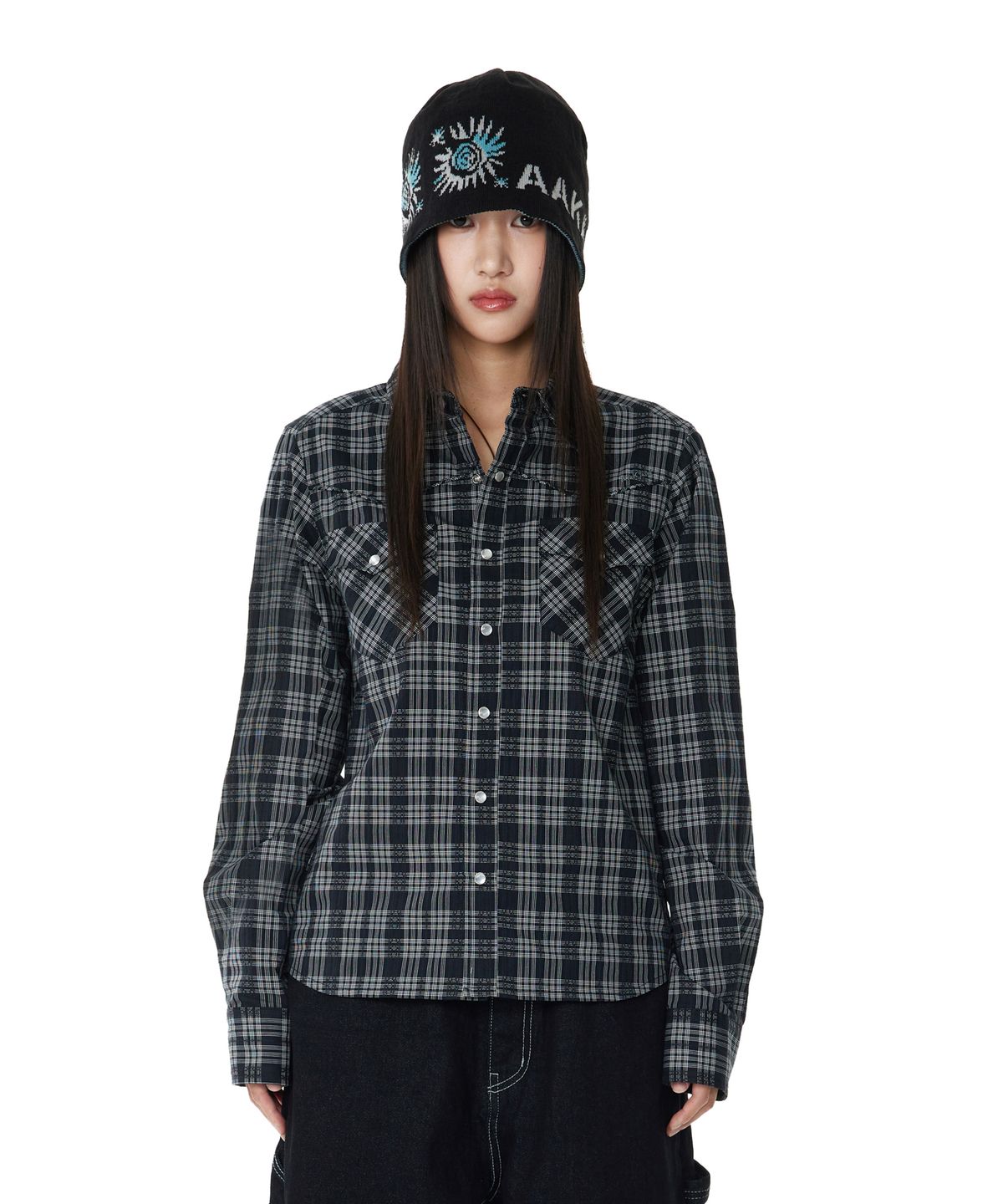 아캄(AAKAM) Western Check Shirts (Black)