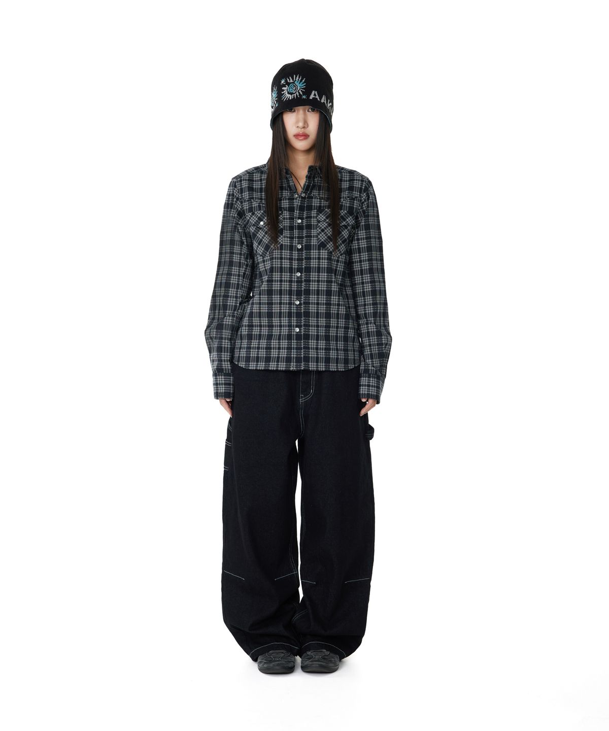 아캄(AAKAM) Western Check Shirts (Black)