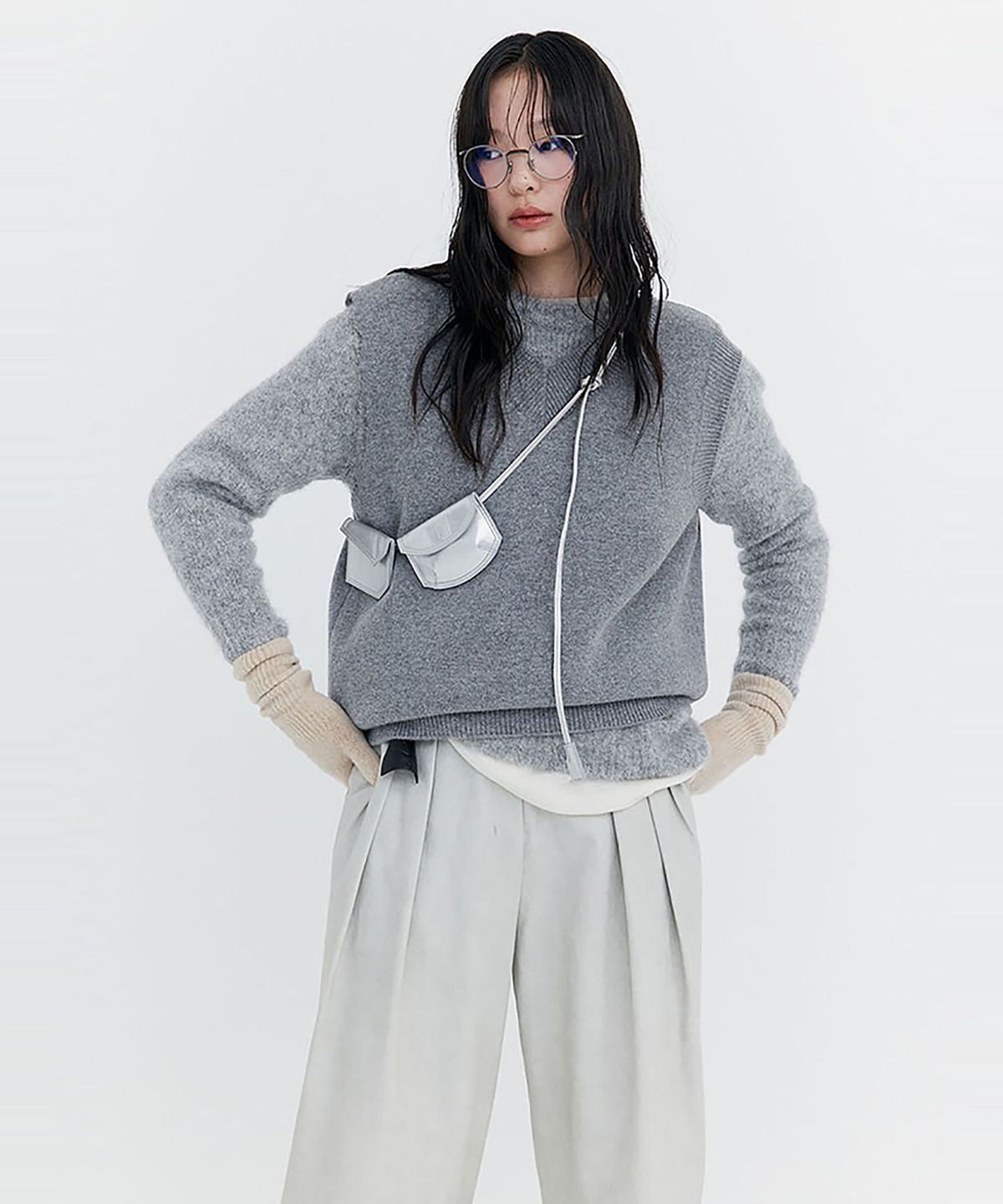 분더캄머(WNDERKAMMER) Damage Knit Vest_Grey (데미지 니트 베스트_그레이)