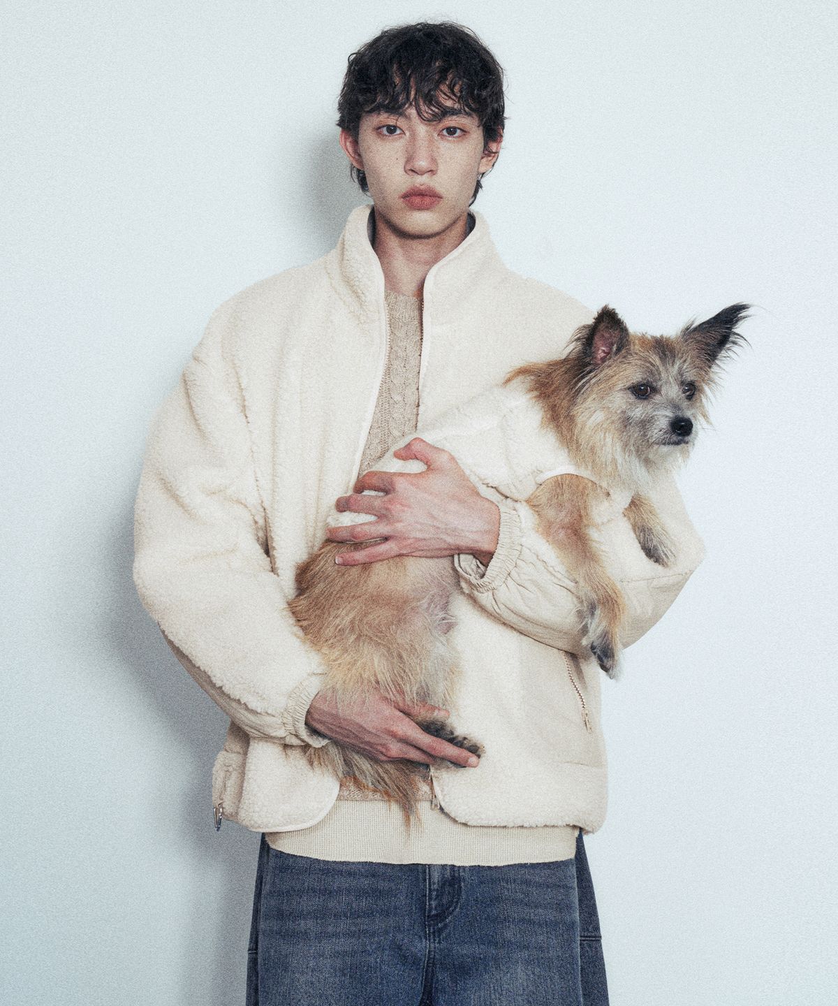 인사일런스(INSILENCE) [MERLOT] Paneled Fleece Jacket IVORY