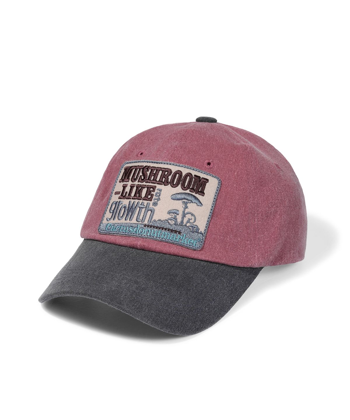 캑터스도넛마켓(CACTUSDONUTMARKET) Mushroom Patch Two Tone Ball Cap - Dark Pink/Charcoal