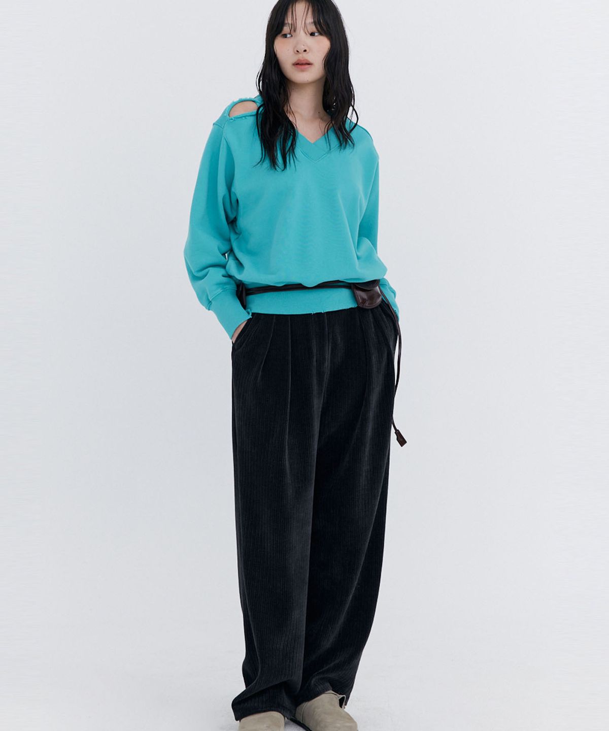 분더캄머(WNDERKAMMER) Corduroy Wide Pants_Charcoal (코듀로이 와이드 팬츠_차콜)