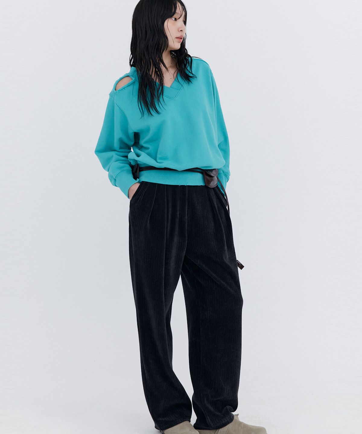 분더캄머(WNDERKAMMER) Corduroy Wide Pants_Charcoal (코듀로이 와이드 팬츠_차콜)