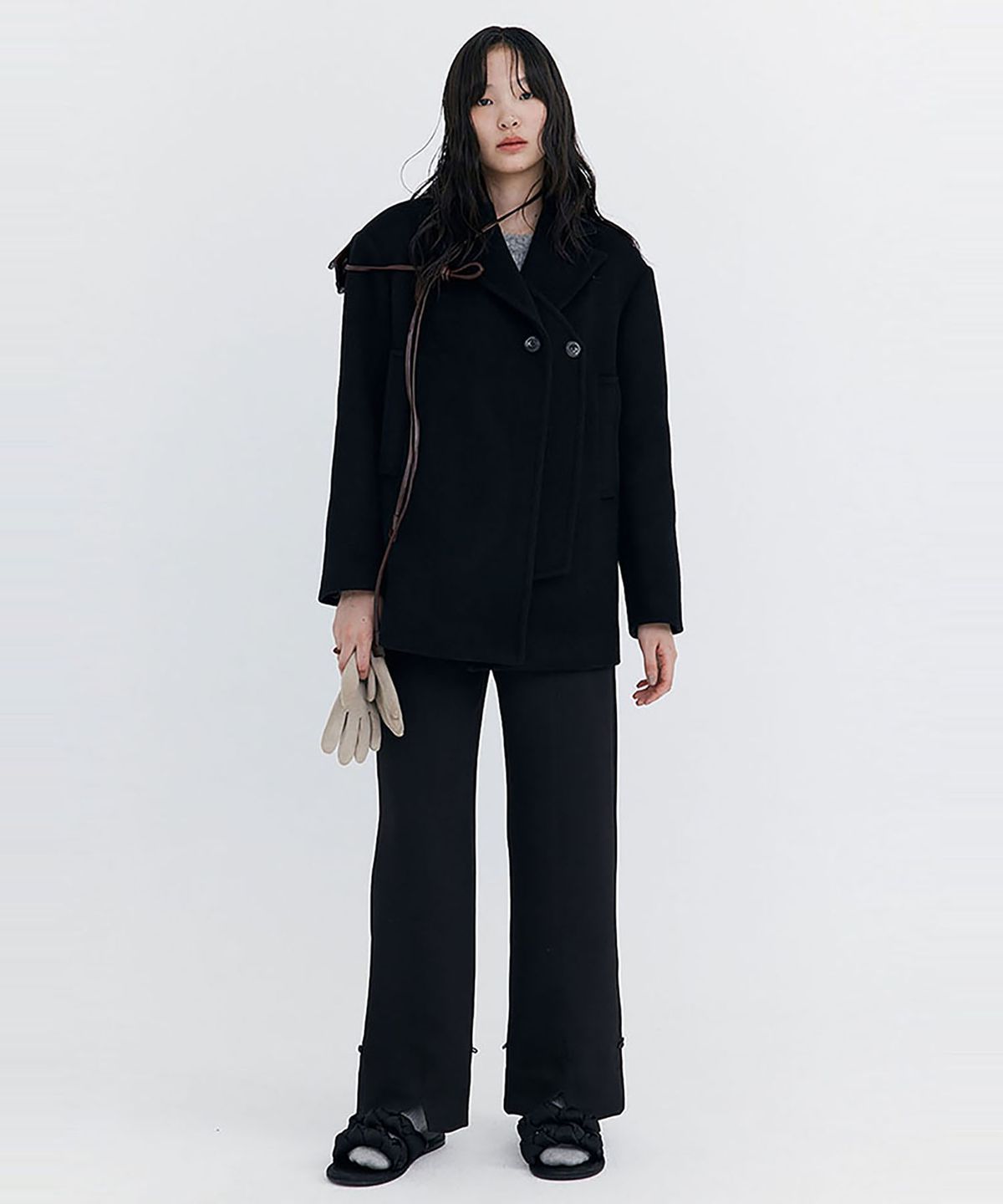 분더캄머(WNDERKAMMER) Wool Half Coat_Black (울 하프 코트_블랙)