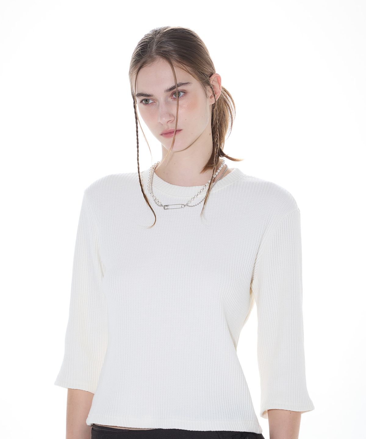 라티젠(LARTIGENT) L14 WAFFLE T-SHIRT (IVORY)