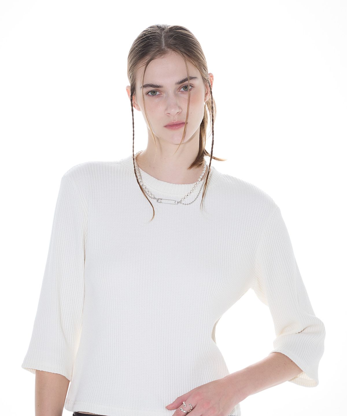 라티젠(LARTIGENT) L14 WAFFLE T-SHIRT (IVORY)