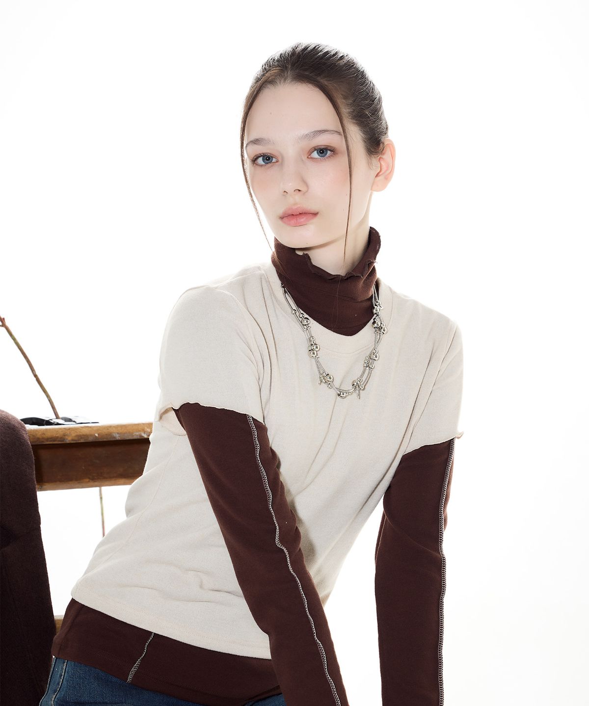 라티젠(LARTIGENT) L14 LAYERED T-SHIRT SET(BEIGE)
