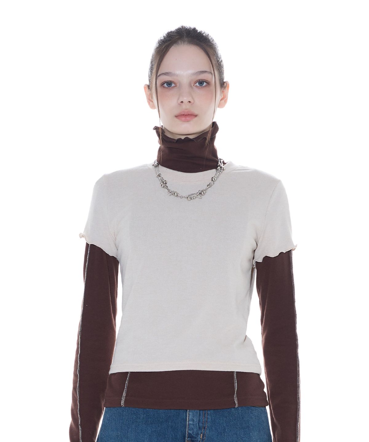 라티젠(LARTIGENT) L14 LAYERED T-SHIRT SET(BEIGE)