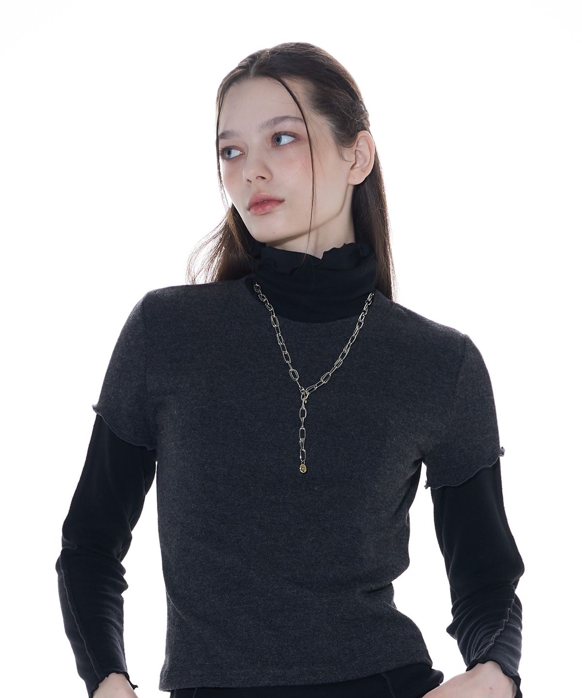 라티젠(LARTIGENT) L14 LAYERED T-SHIRT SET(CHARCOAL)