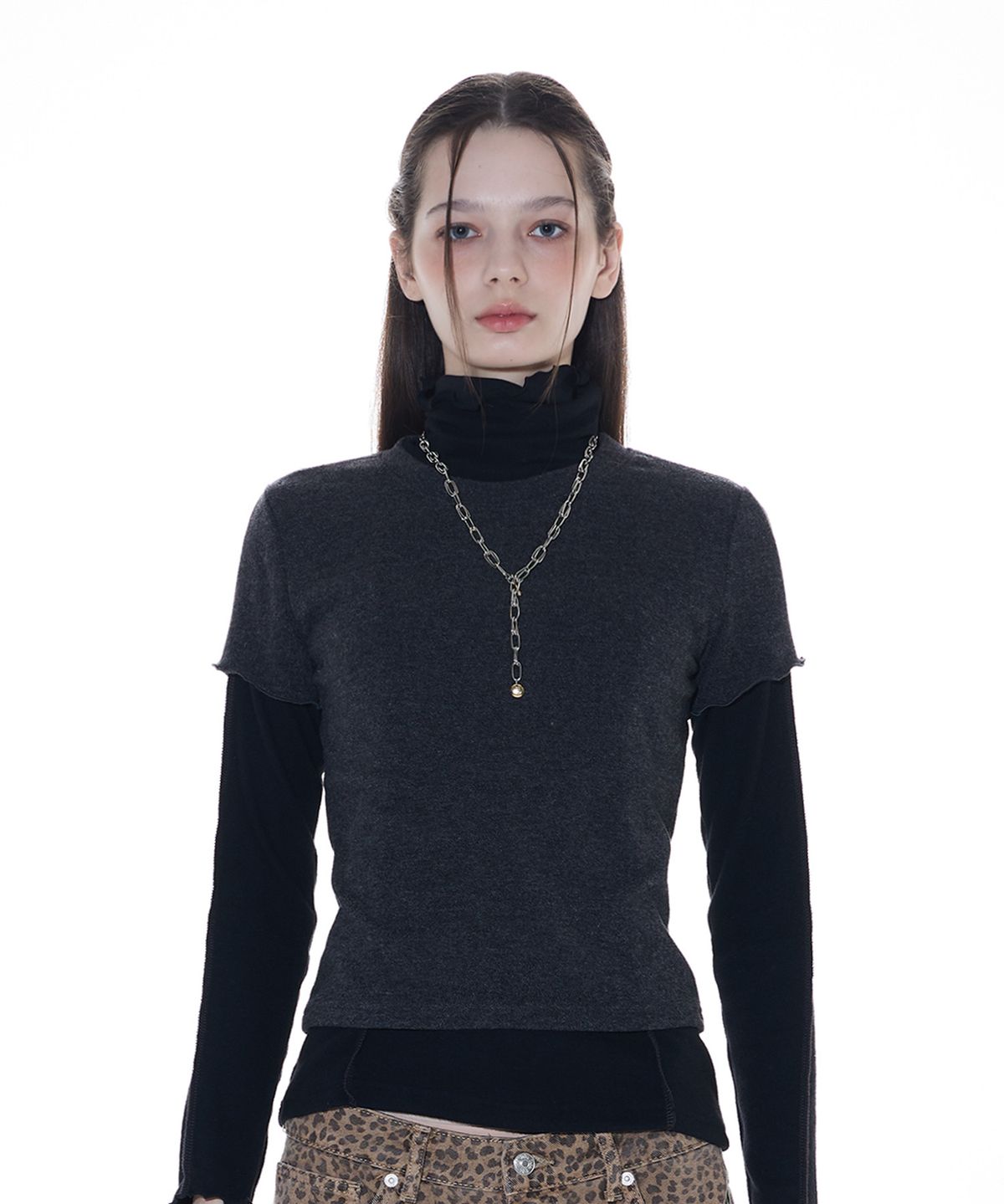 라티젠(LARTIGENT) L14 LAYERED T-SHIRT SET(CHARCOAL)