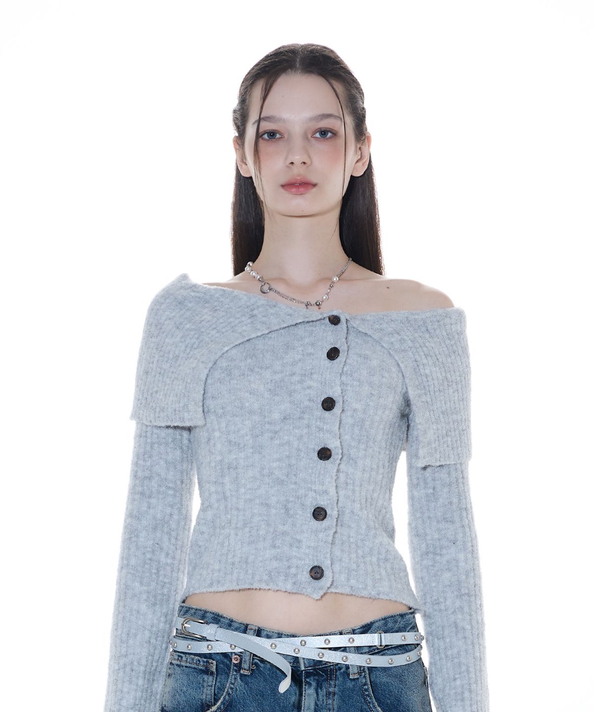 라티젠(LARTIGENT) L14 OFF-SHOULDER KNIT (GRAY)