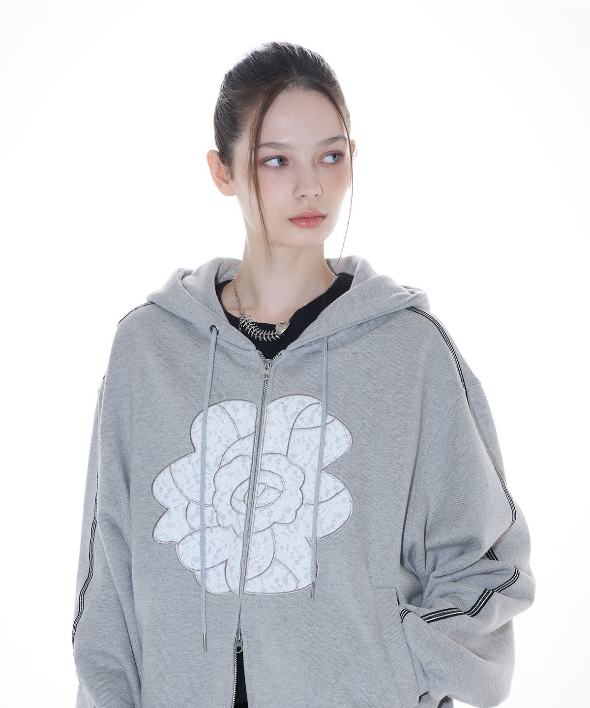 라티젠(LARTIGENT) L14 ROSE HOOD ZIP-UP(GRAY)