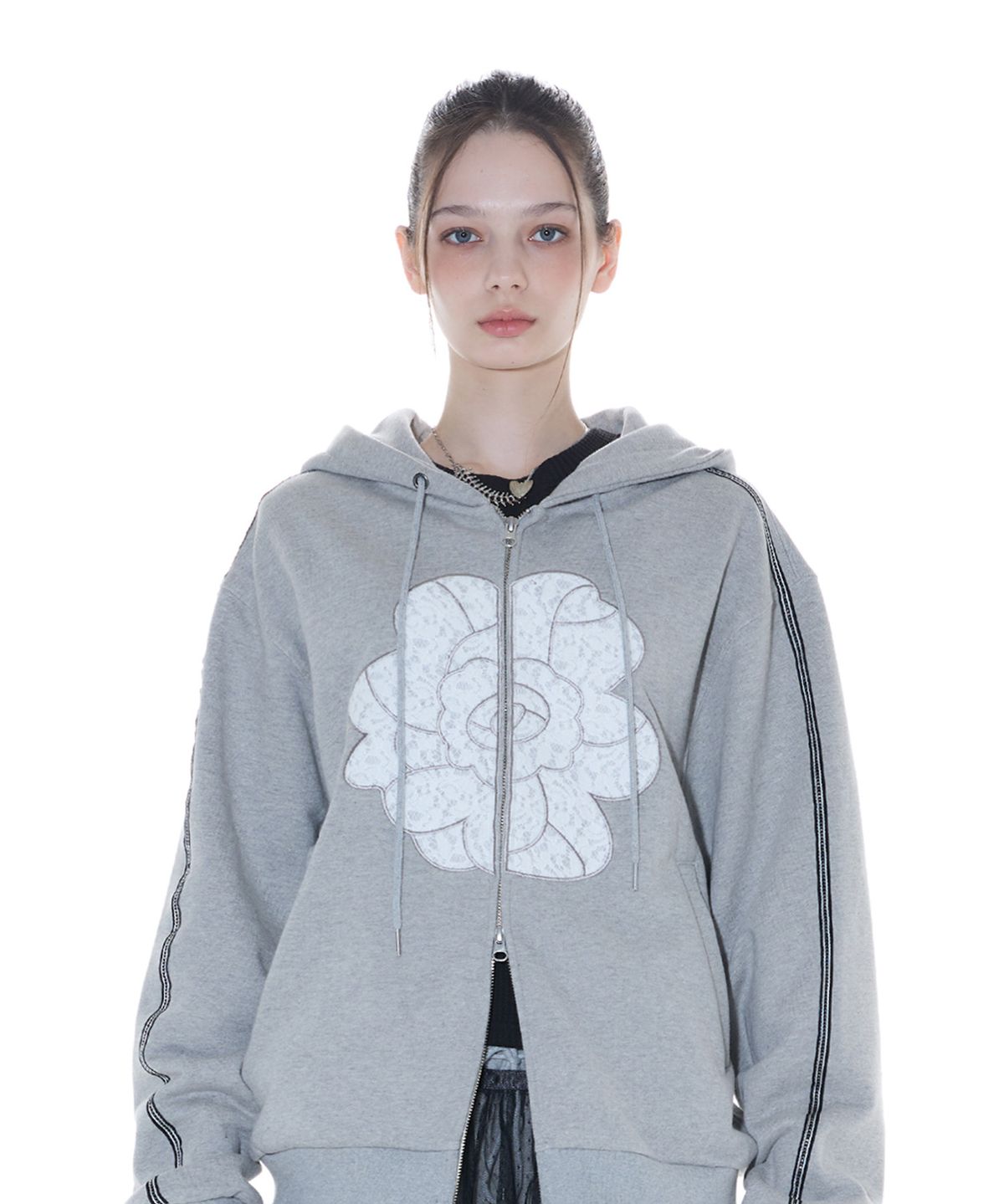 라티젠(LARTIGENT) L14 ROSE HOOD ZIP-UP(GRAY)