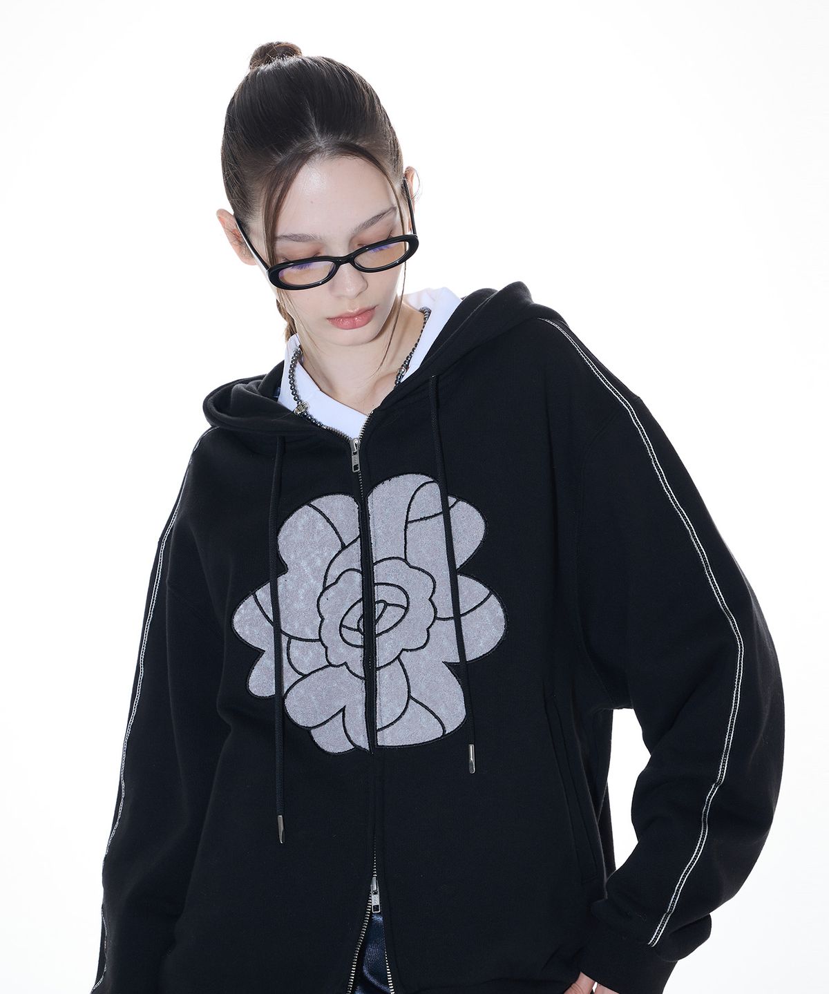 라티젠(LARTIGENT) L14 ROSE HOOD ZIP-UP(BLACK)