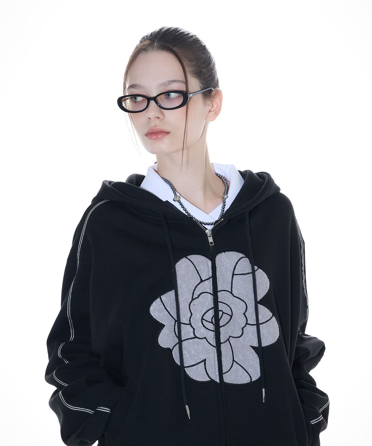 라티젠(LARTIGENT) L14 ROSE HOOD ZIP-UP(BLACK)