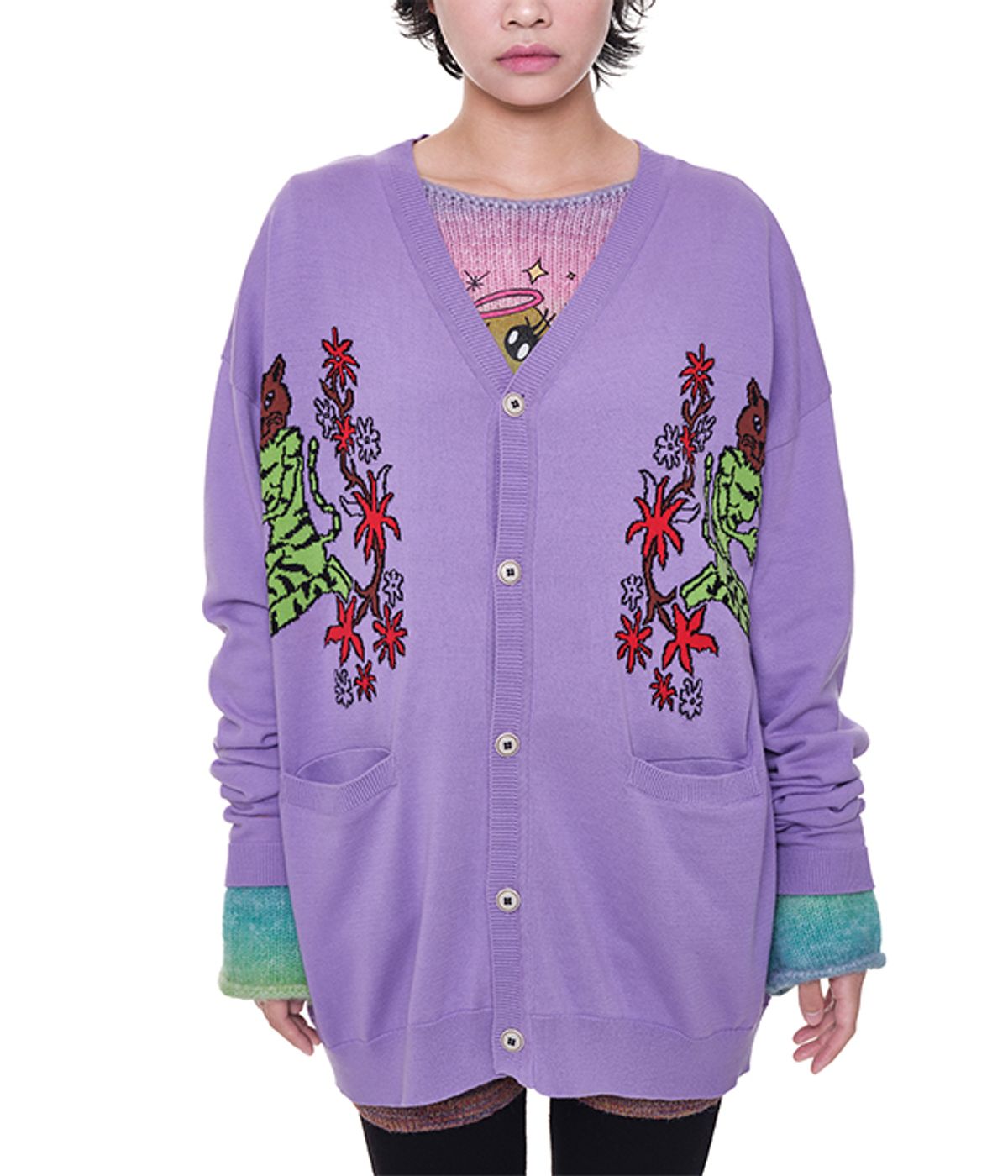 유쓰배쓰(YOUTHBATH) Cat graphic cotton cardigan_purple