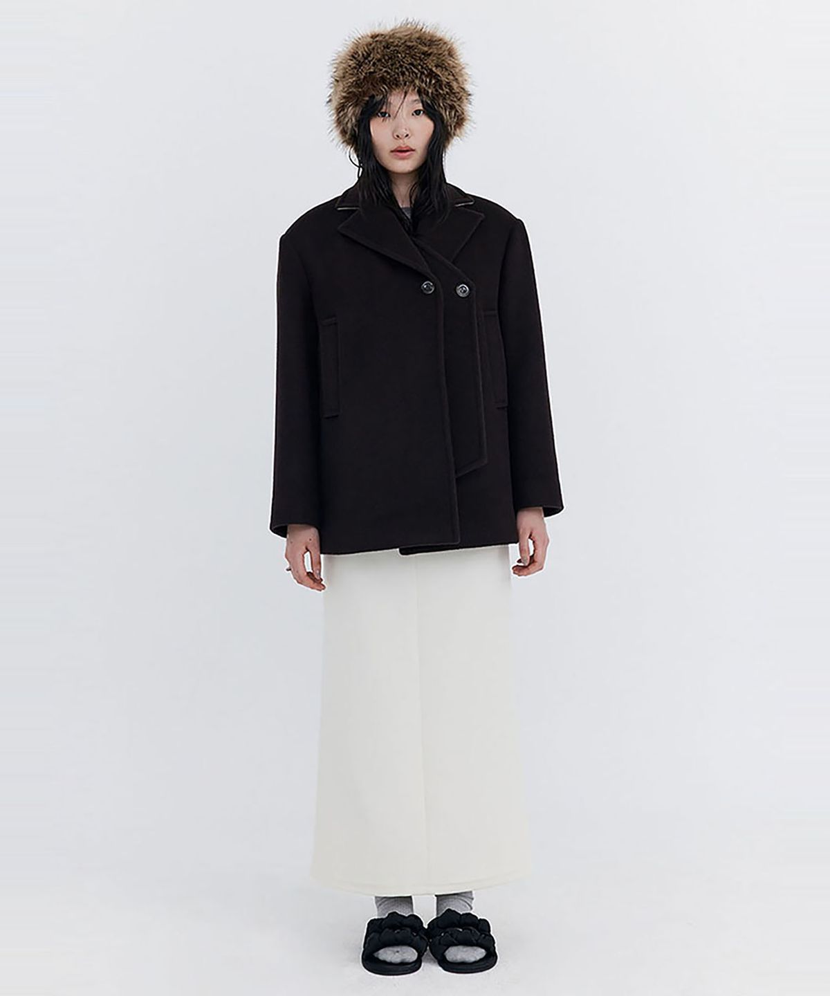 분더캄머(WNDERKAMMER) Wool Half Coat_Brown (울 하프 코트_브라운)