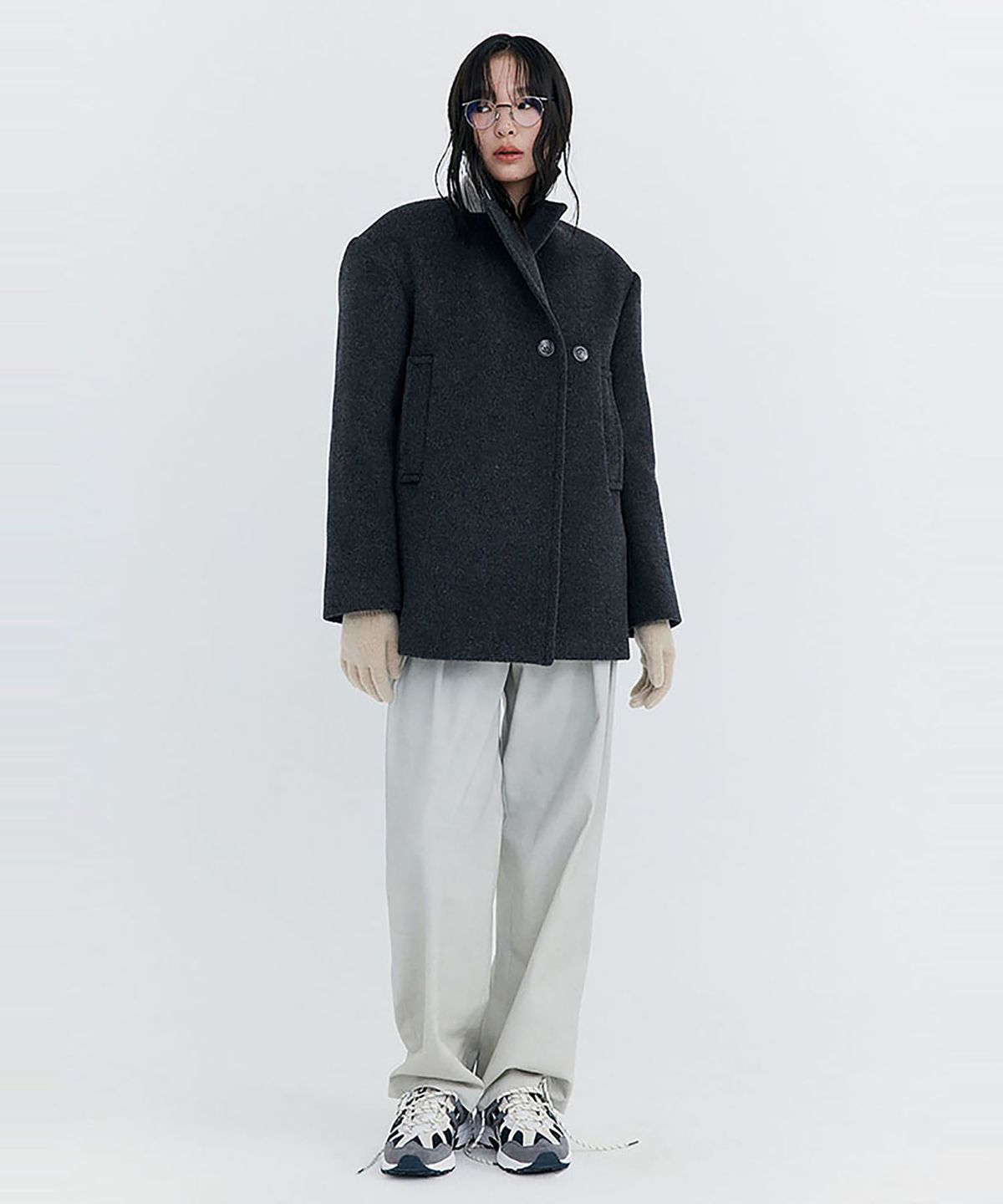 분더캄머(WNDERKAMMER) Wool Half Coat_Charcoal (울 하프 코트_차콜)
