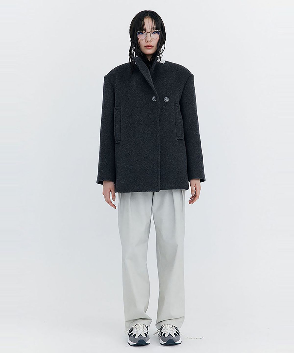분더캄머(WNDERKAMMER) Wool Half Coat_Charcoal (울 하프 코트_차콜)