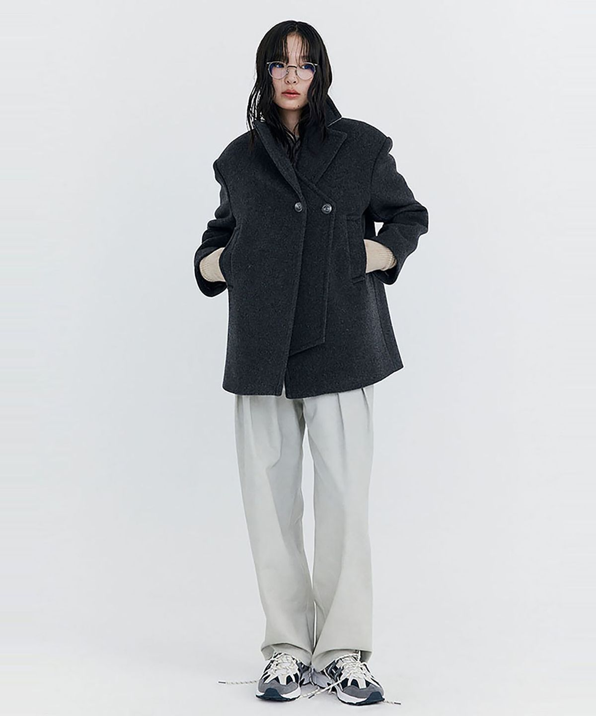 분더캄머(WNDERKAMMER) Wool Half Coat_Charcoal (울 하프 코트_차콜)