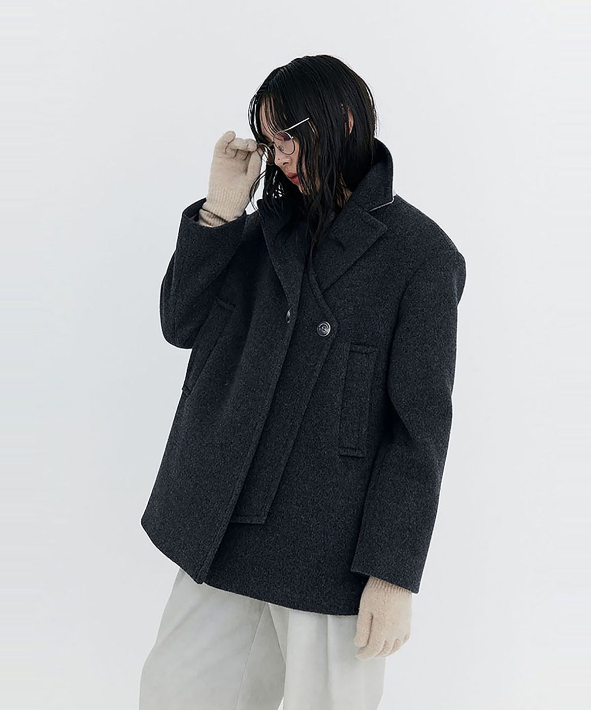 분더캄머(WNDERKAMMER) Wool Half Coat_Charcoal (울 하프 코트_차콜)