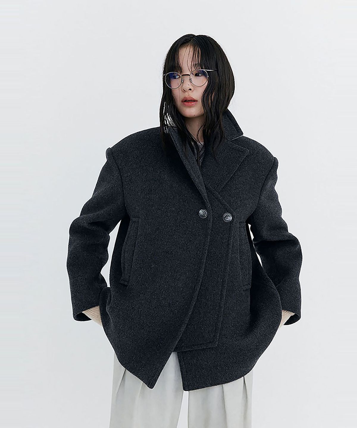 분더캄머(WNDERKAMMER) Wool Half Coat_Charcoal (울 하프 코트_차콜)