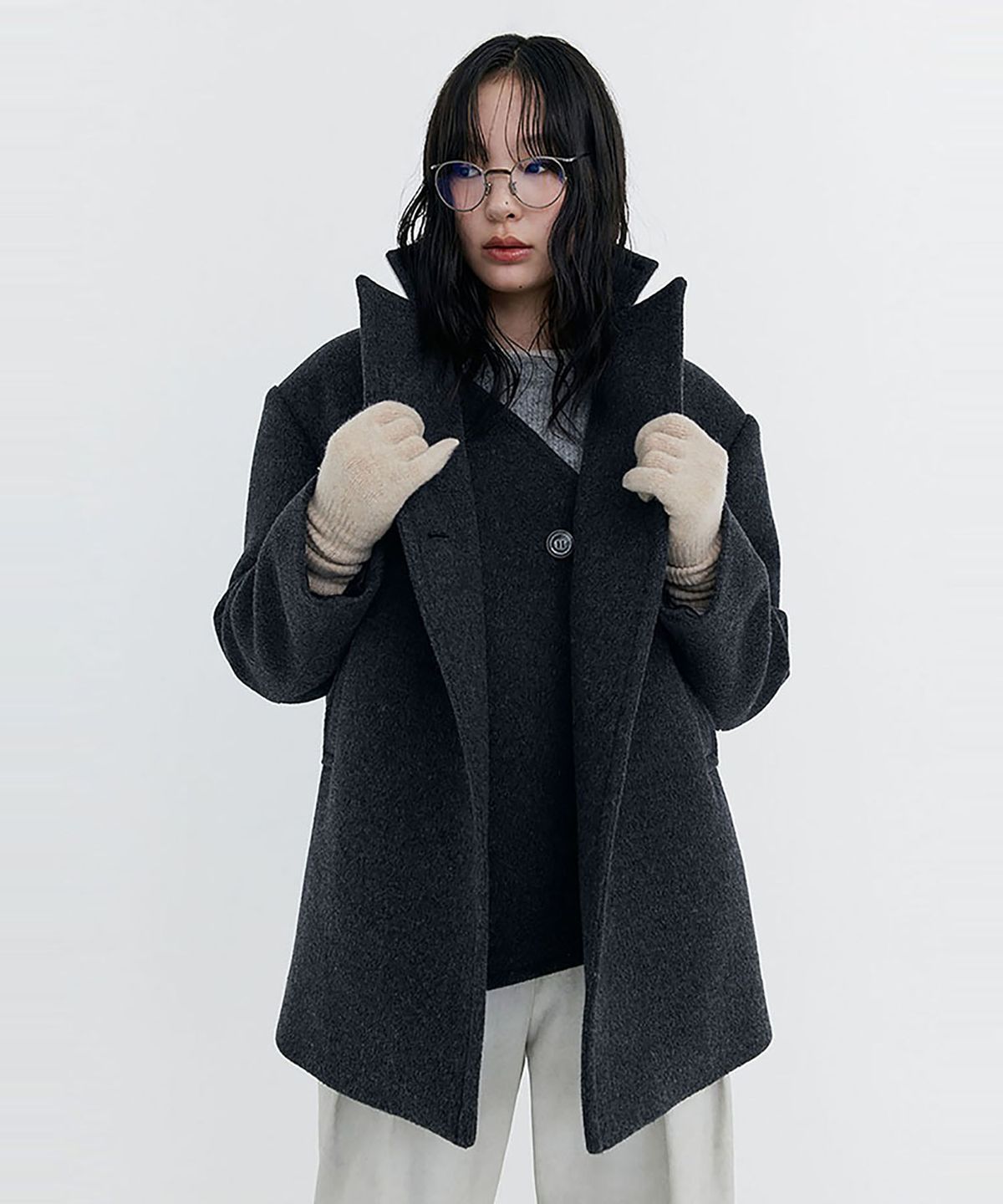 분더캄머(WNDERKAMMER) Wool Half Coat_Charcoal (울 하프 코트_차콜)