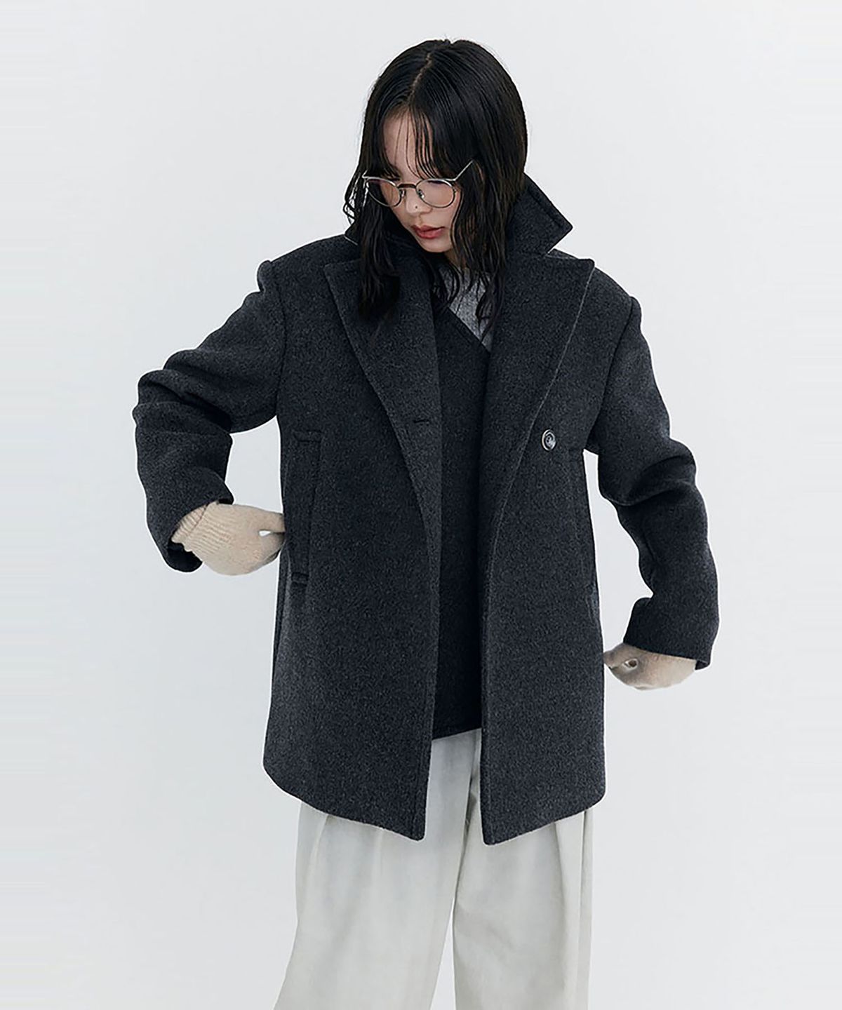 분더캄머(WNDERKAMMER) Wool Half Coat_Charcoal (울 하프 코트_차콜)