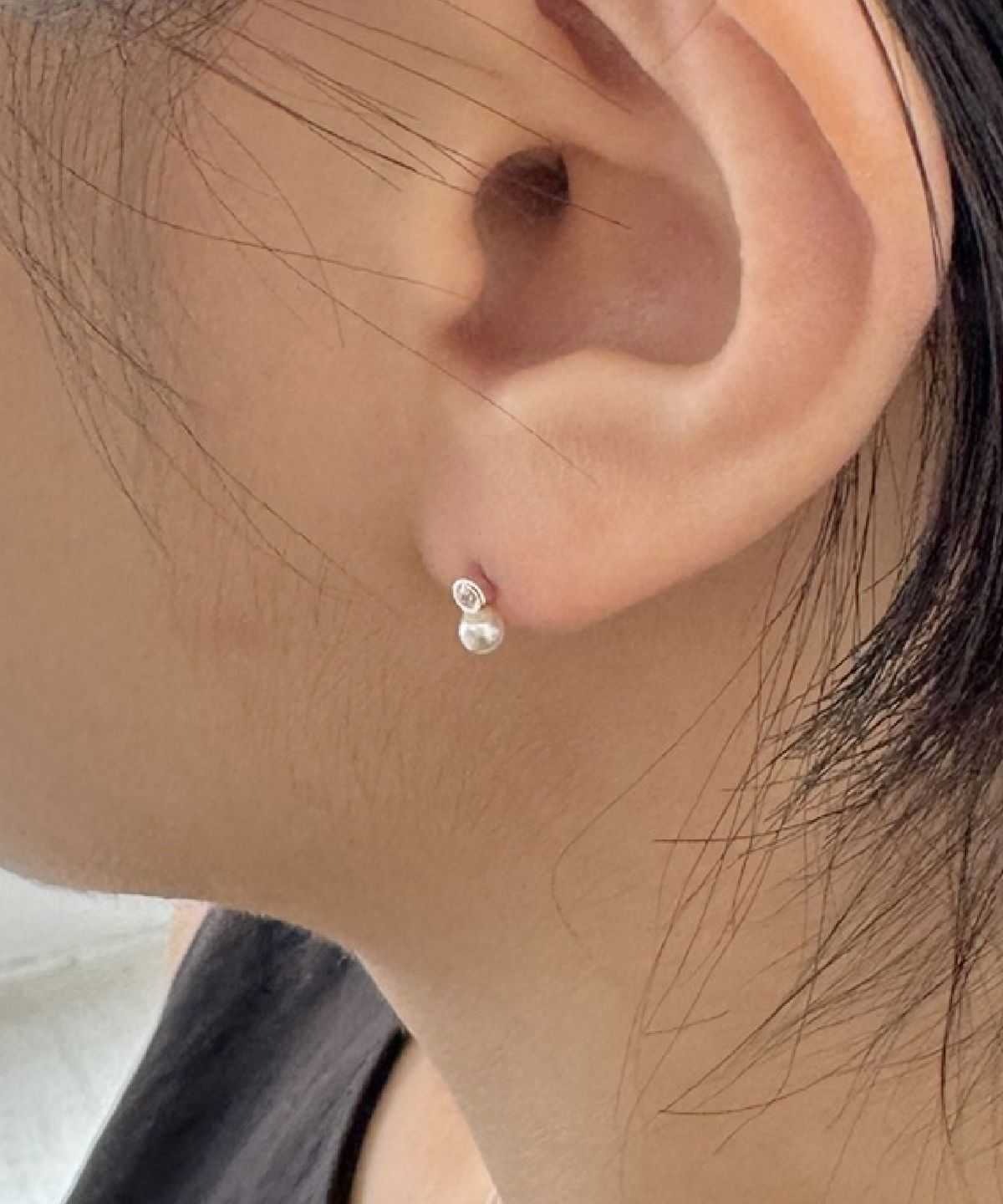 바라두(BARADU) 925 Round stone pearl piercing (single)