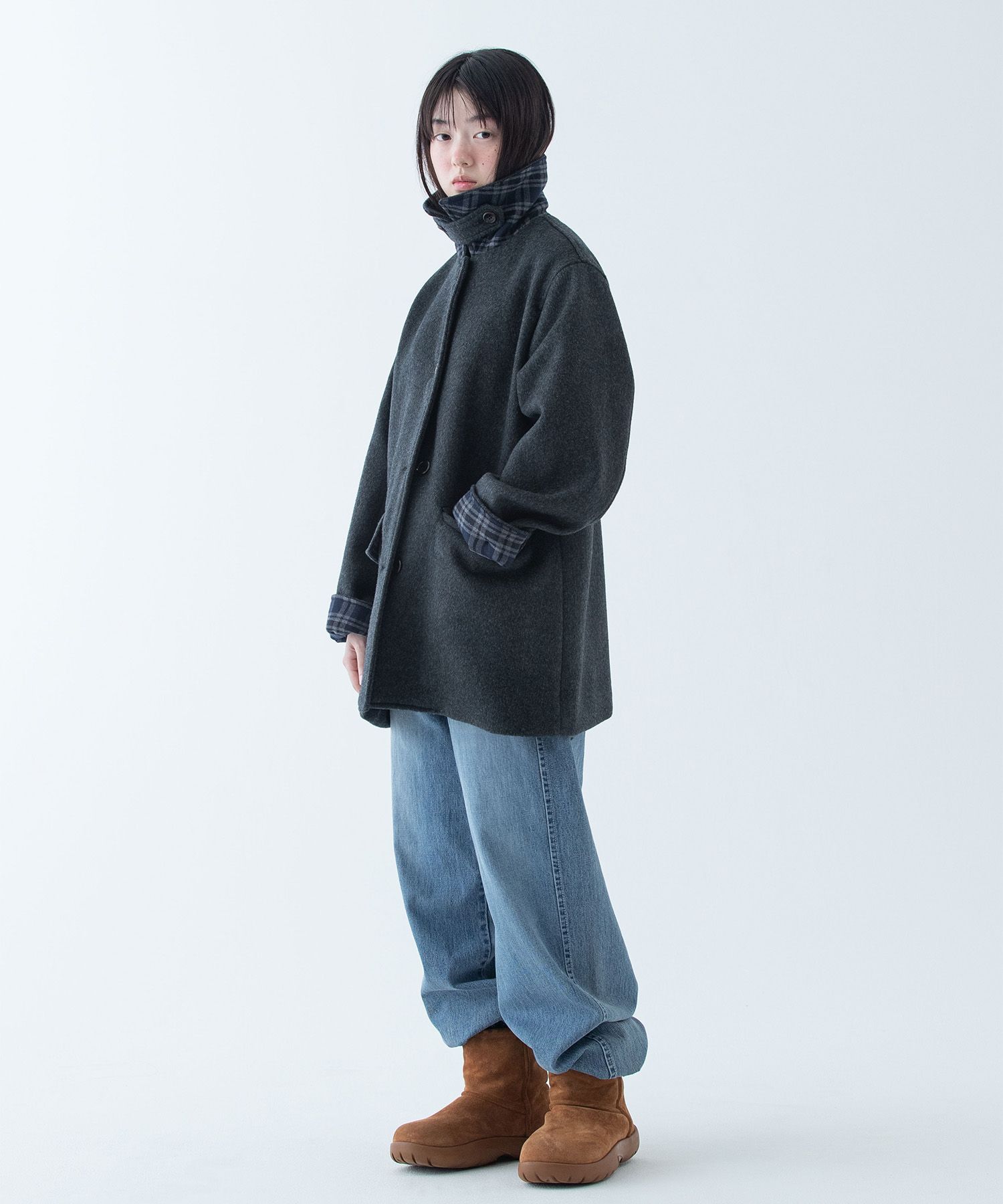 ジャケット・アウター OHESHIO CHECK HALF WOOL COAT BLACK MUSINSA | OHESHIO CHECK HALF WOOL COAT, BLACK