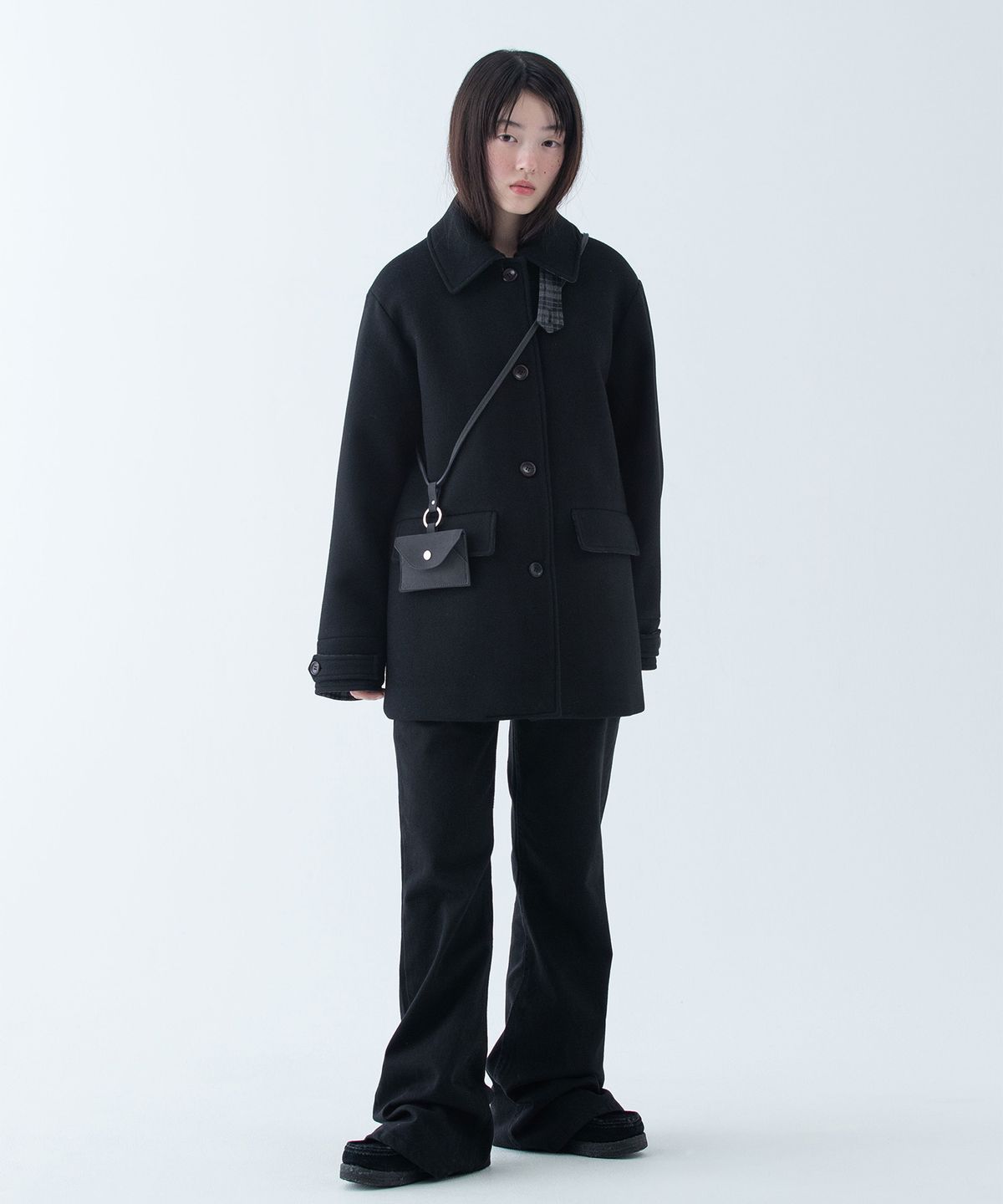 오헤시오(OHESHIO) CHECK HALF WOOL COAT, BLACK