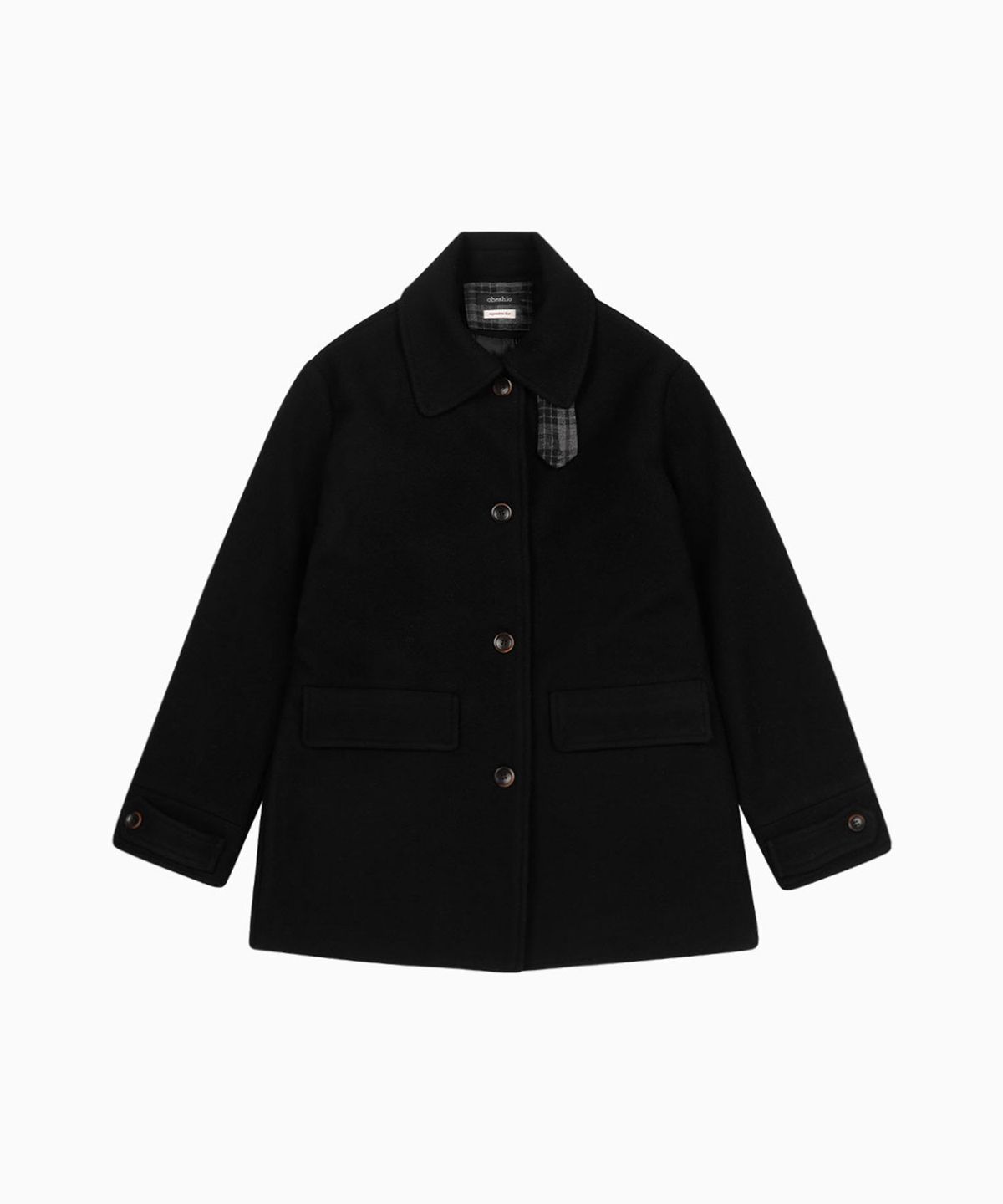 오헤시오(OHESHIO) CHECK HALF WOOL COAT, BLACK