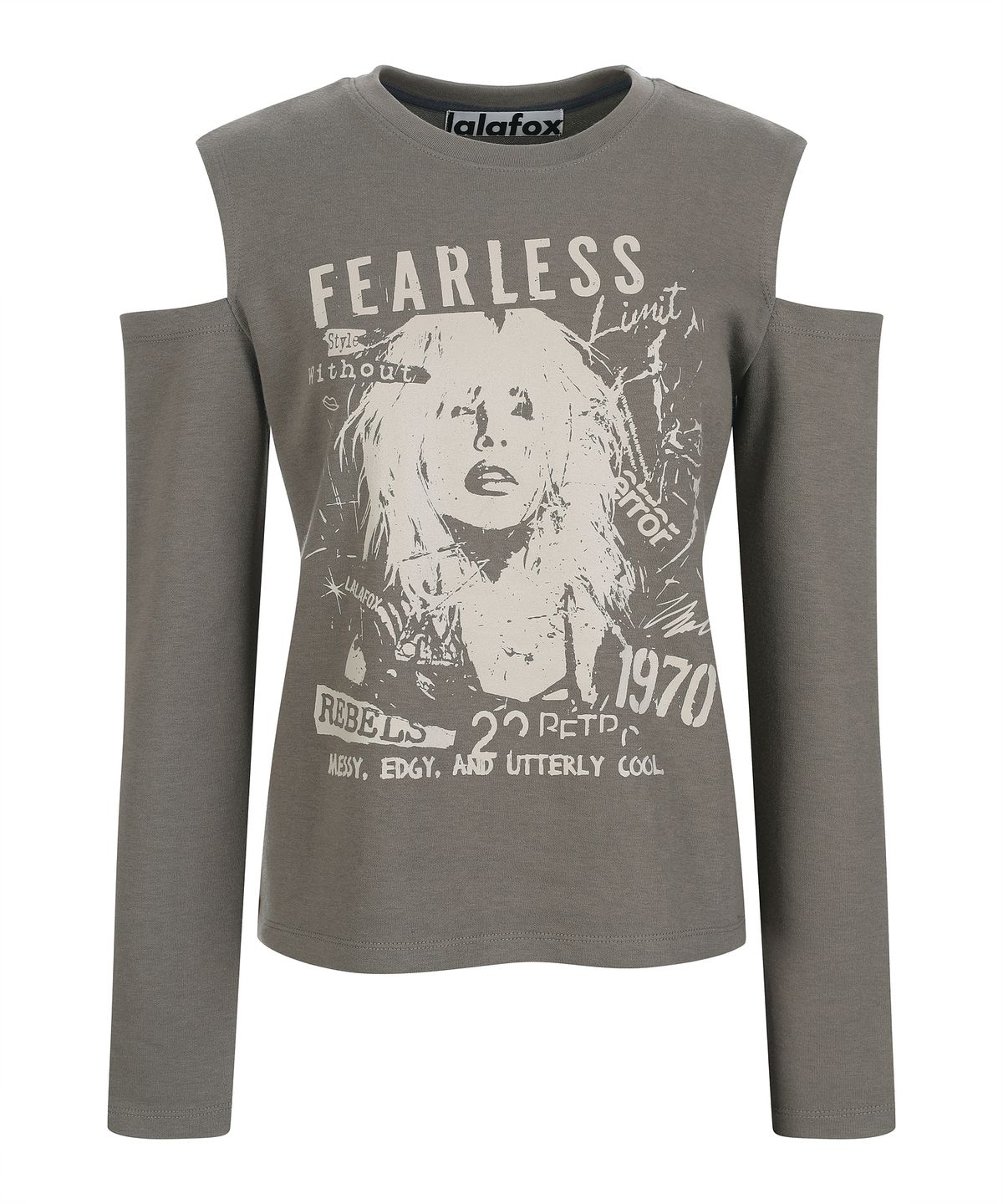 라라폭스(LALAFOX) SHOULDER CUT OUT PRINTING T-SHIRT 프린팅 티셔츠 BROWN BQ4CL024