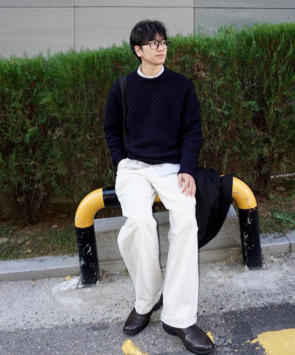 인템포무드(INTEMPOMOOD) 크로플 라운드 넥 니트_다크네이비
