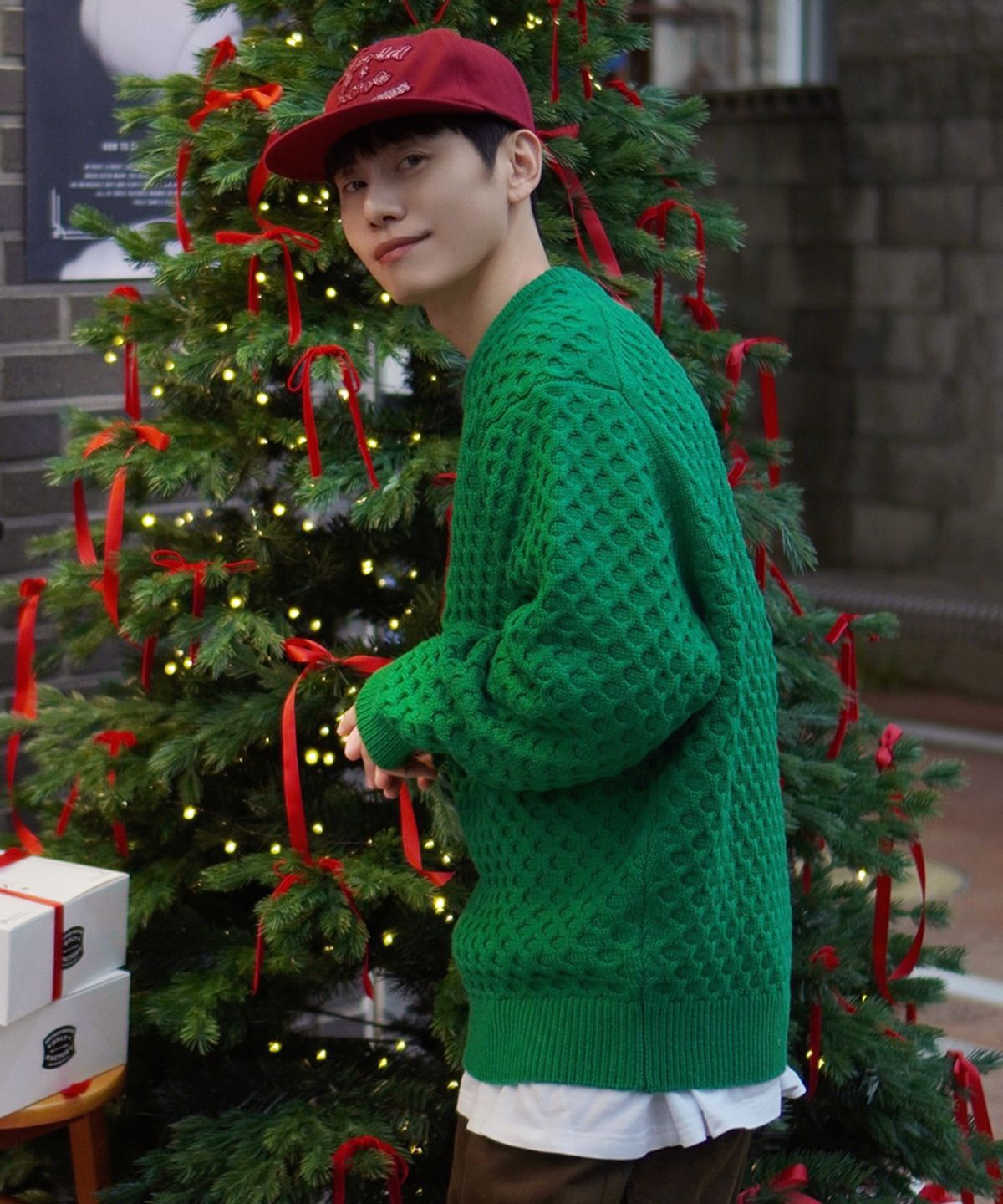 인템포무드(INTEMPOMOOD) 크로플 라운드 넥 니트_그린