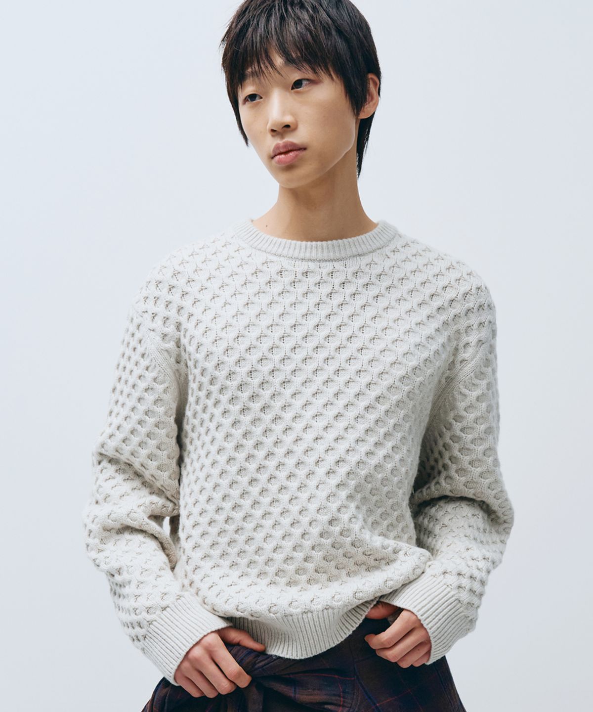 인템포무드(INTEMPOMOOD) 크로플 라운드 넥 니트_아이보리