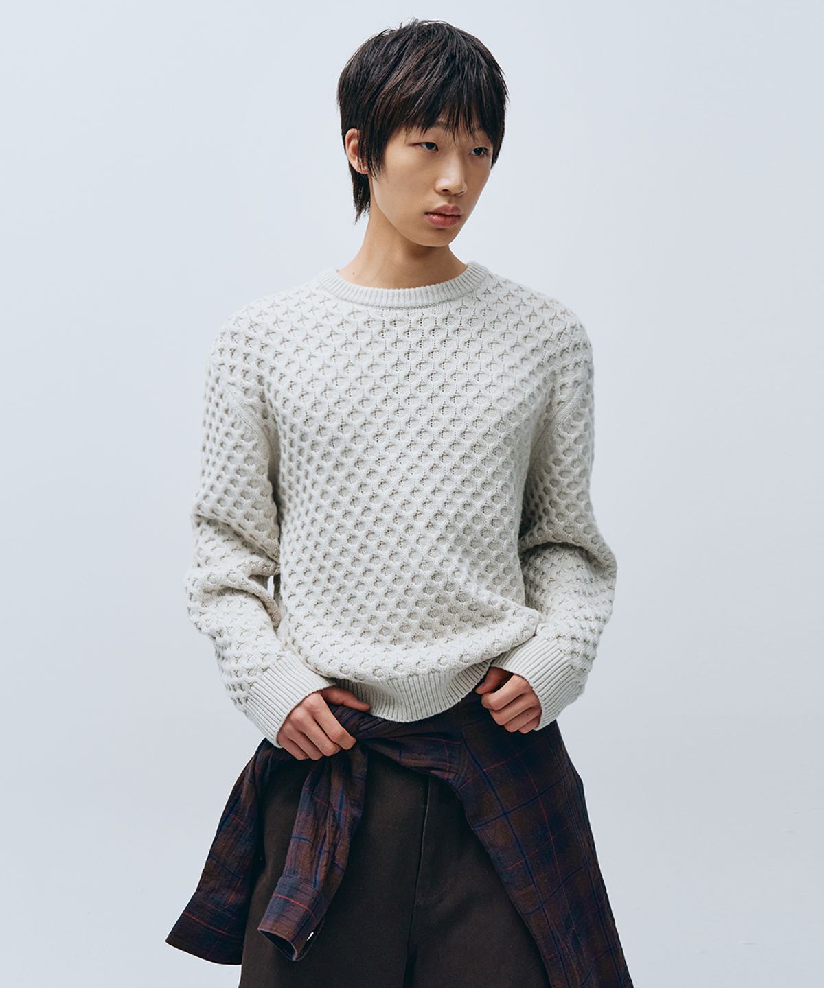 인템포무드(INTEMPOMOOD) 크로플 라운드 넥 니트_아이보리