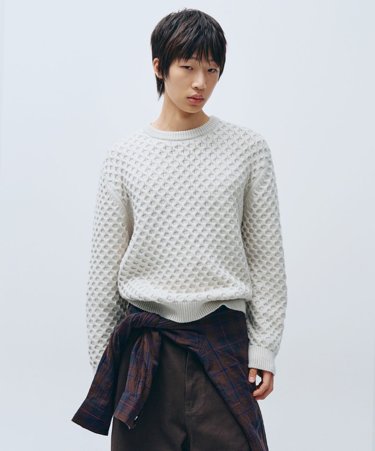 인템포무드(INTEMPOMOOD) 크로플 라운드 넥 니트_아이보리