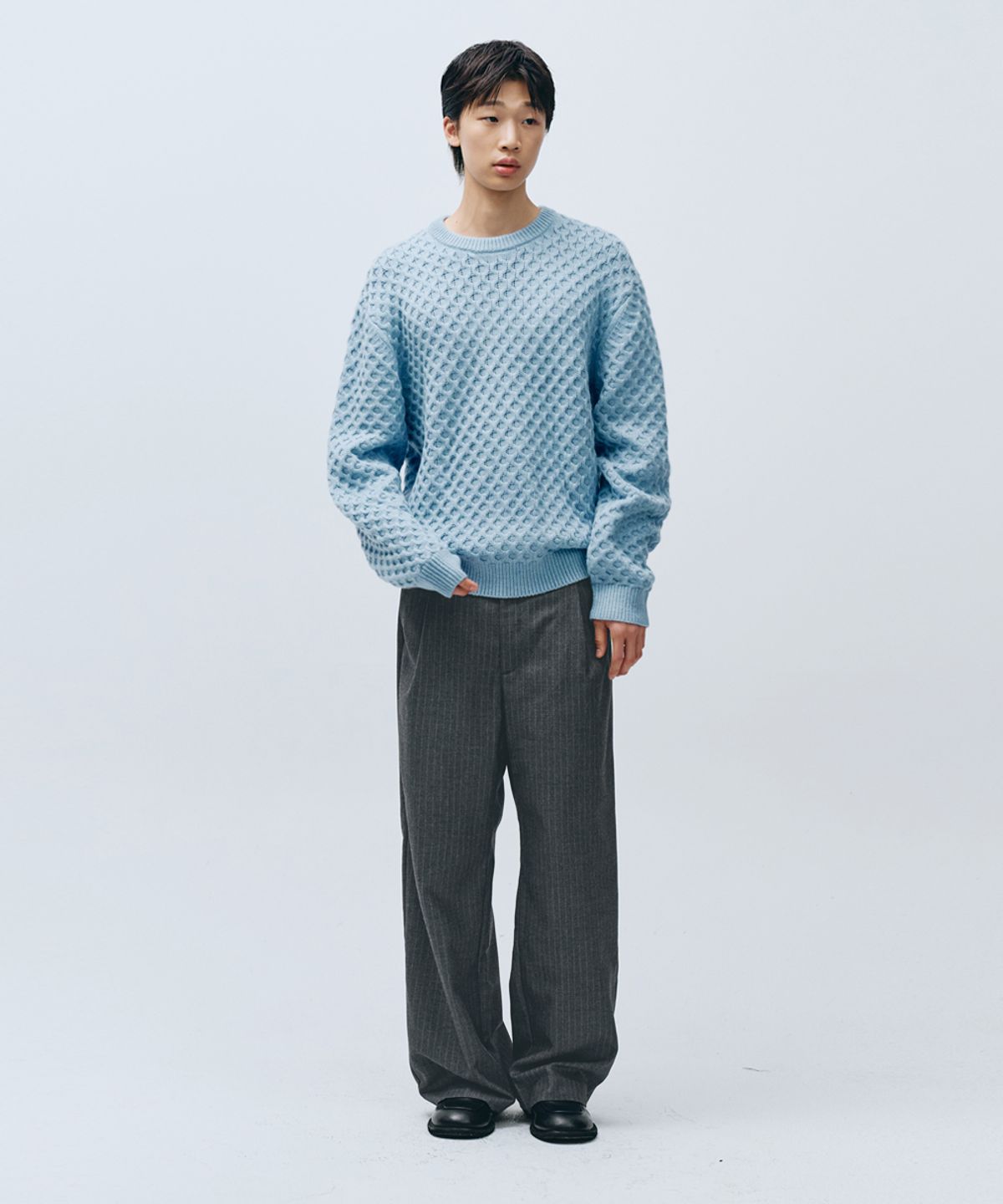 인템포무드(INTEMPOMOOD) 크로플 라운드 넥 니트_스카이블루
