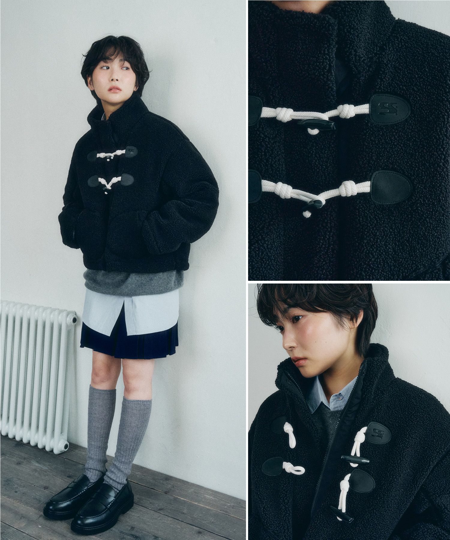 フリースジャケット Code graphy (Woman) Duffled Short Fleece Jumper 4MM042 MUSINSA | Codegraphy (Women) Duffle Short Fleece Jumper_Black